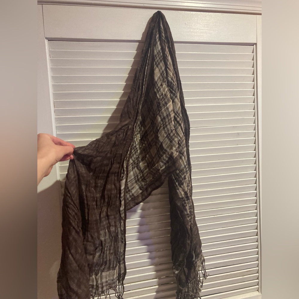 Brown, Tan and Gold Plaid Scarf